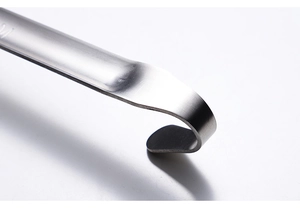 Detail of 304 stainless steel funnel with hanging hook and polished silver finish
