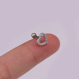Micro-inlaid heart cartilage stud earring with cubic zirconia and screw back