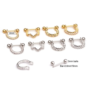 U-shaped stainless steel cartilage earrings with zircon inlay in gold and silver finish