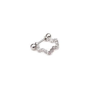 Barbell stainless steel stud earring featuring a wavy micro-pave cubic zirconia design