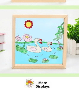 DIY kids wooden frame featuring swan sand painting art for creative nursery home decor