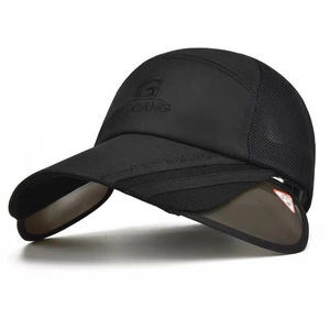 Unisex black retractable brim baseball cap with breathable mesh for sun protection
