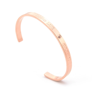Rose gold C-shaped open bangle with zircon stone and Forever Love engraving