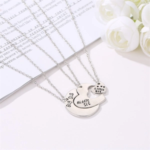 Three-piece silver heart puzzle necklace set for Big Middle and Little sisters