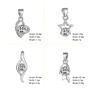 Set of four S925 silver geometric pendants with round heart and star zircon designs