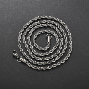 Silver stainless steel twisted rope chain necklace with durable lobster clasp detail