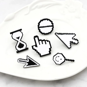 Set of 6 pixel art enamel pins featuring classic computer mouse cursors and symbols