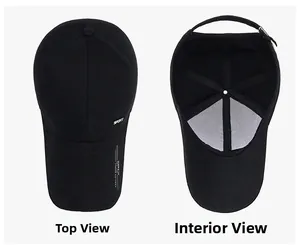 Detail view of cotton baseball cap showing interior structure and side sport branding