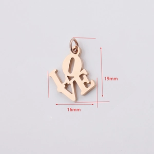 Rose gold stainless steel hollow Love pendant with 16x19mm dimensions for DIY jewelry
