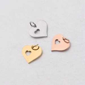 Polished double heart stainless steel charms in silver, gold, and rose gold finishes