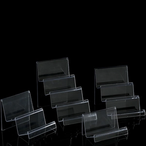 Clear acrylic tiered display stand for wallets and cards in 2, 3, and 4 step tiers