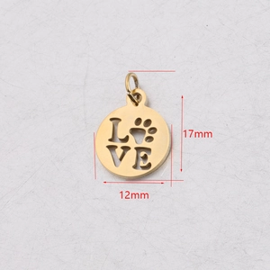 Ciondolo zampa di cane LOVE in acciaio inossidabile oro lucido 12x17mm con dimensioni