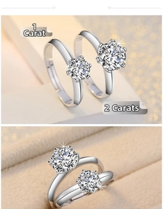Detailed comparison of 1 carat and 2 carat six-prong classic solitaire diamond rings