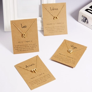 Zodiac Sign Necklace Constellation Symbol Pendant Gold Plated Alloy Rhinestone With Meaningful Gift Card For Women