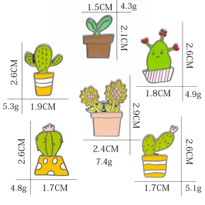 Size and weight specifications for enamel cactus pins with precise measurements