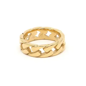 Bague chaîne gourmette rétro pour hommes en acier inoxydable doré 18 carats, style punk