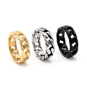Bague Chaîne Gourmette Homme Acier Inoxydable Titane Design Creux Punk Hip Hop Style Bijoux Vintage
