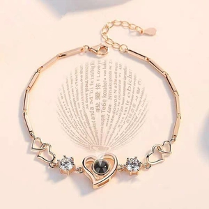Rose gold heart bracelet with I Love You projection pendant and sparkling zirconia