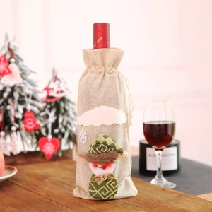 Burlap Christmas wine bottle cover with 3D snowman design and festive wooden buttons