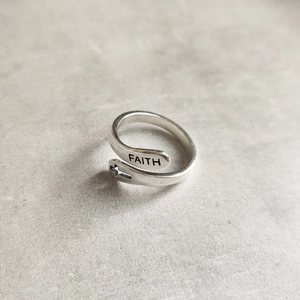925 sterling silver minimalist faith cross open ring with engraved lettering for women