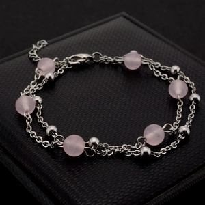 Double Layer Bracelet Titanium Steel Natural Pink Strawberry Crystal Beads Chic Forest Style Elegant Jewelry For Women Girls