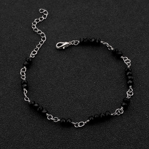 Handmade geometric titanium steel bracelet with faceted black crystal beads for women