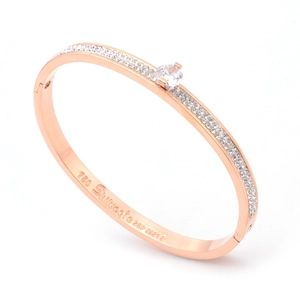 Rose Gold Plated Stainless Steel Bangle Double Row Rhinestone Full Star Zircon Bangle Bracelet Women Fashion Elegant