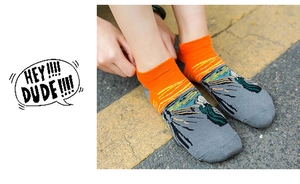 Detailed view of low-cut cotton socks featuring Edvard Munch's The Scream painting