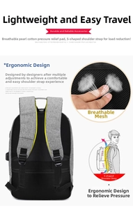 Ergonomic backpack back detail with S-shaped shoulder straps and breathable pearl cotton pads
