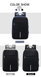 Three-color laptop backpacks with vertical reflective strips in navy, gray and black