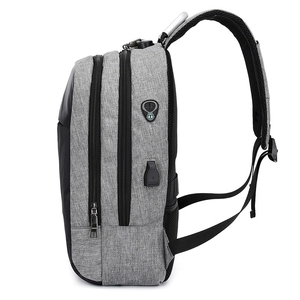 Gray and black business laptop backpack with USB port and anti-theft combination lock