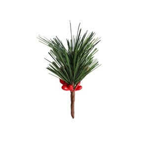 Mini artificial pine needle branch with red berries for Christmas tabletop decoration