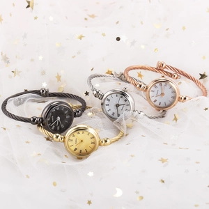 Elegant quartz bangle watches with woven steel cable straps in four metallic colors
