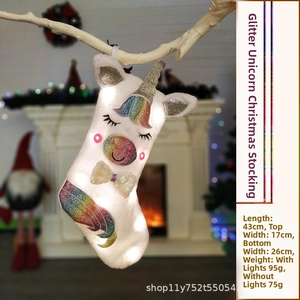 White plush unicorn Christmas stocking with dimensions 43x26cm and colorful sequins