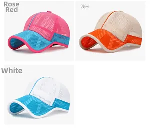 Detailed view of breathable mesh baseball caps with vibrant color contrast for summer sports