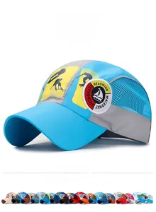Detail of breathable mesh panels and skateboard print on a quick-dry kids sports cap