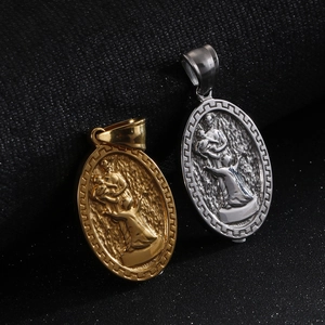 Vintage Virgin Mary oval pendants in gold and silver finish with embossed religious icons