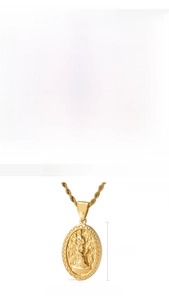 Detail of vintage religious oval Maria pendant in gold and steel finish with 31x20mm dimensions