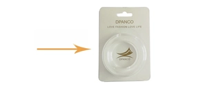 Retail display card with round transparent blister pack and DPANCO brand logo engraving