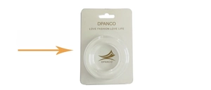 Close-up of retail blister packaging box with transparent plastic cover and white card