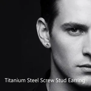 Retro titanium steel cross screw stud earring with hex head for men and women