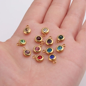 6.5mm golden titanium steel birthstone charms for DIY jewelry making in various colors