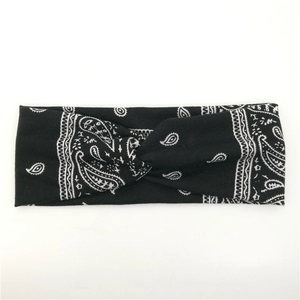 Black paisley headband with crisscross knot design for women yoga and sports