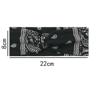 Black paisley twist headband with 8x22cm dimensions for yoga and sports fitness