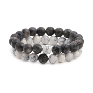 Handmade essential oil lava stone and white turquoise beaded bracelets for couples