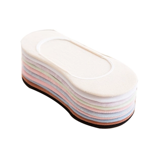 Set of multi-color low cut invisible cotton boat socks with non-slip silicone heel