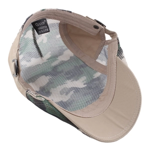 Camouflage mesh flat cap with breathable cutout design and adjustable metal buckle