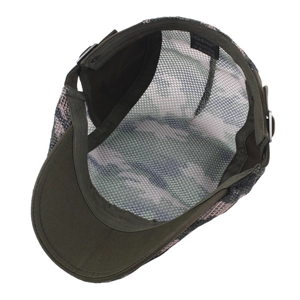 Men's camouflage mesh flat cap with breathable cotton and adjustable metal buckle