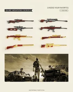 Detailed PUBG miniature weapon collection featuring eight diverse metal gun keychains