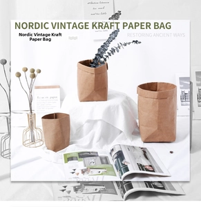 Various sizes of brown washable kraft paper bags with natural wrinkles for home storage